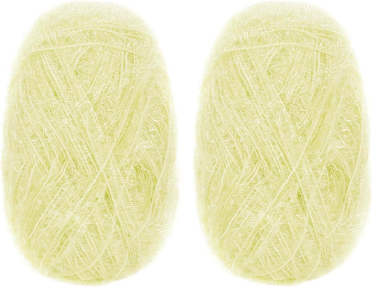 Scrubby Yarn for Dishcloths Polyester Yarn for Crocheting Supplies Sparkle Colorful Hand Knitting Yarn for Dishcloths, DIY Crafts, 2 Pack 109 Yards Per Skein(Light Yellow)