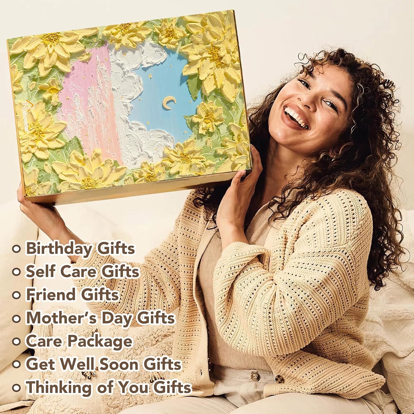 Get Well Soon Gifts, 11PCS Birthday Gifts for Women with Blanket, Care Package for Women, Thinking of You Gifts, Sympathy Gift Baskets, Self Care Gift - Brighten Her Day
