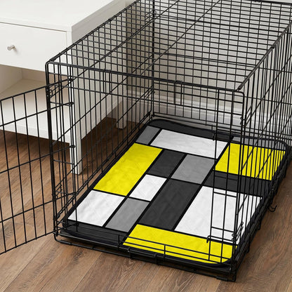 Geometric Art Cat Litter Mat 24x18, Modern Abstract White Yellow Grey Patchwork Kitty Litter Box mat for Cat Machine Washable Easy Clean Soft Non-Slip Pet Food Mats for Floor Rug