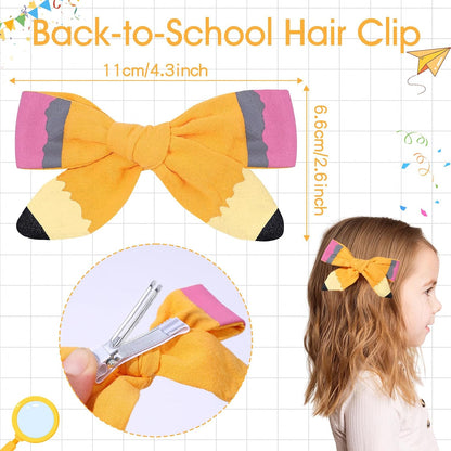 Back to School Pencil Hair Bows Clips,The Hand Painted Yellow Pencil Schoolgirl Pigtail Bows Clips Gifts for Toddler Kids Kindergarten 1st 2nd 3rd 4th 5th Grade (Pencil Bows 3) (Printing Pencil)