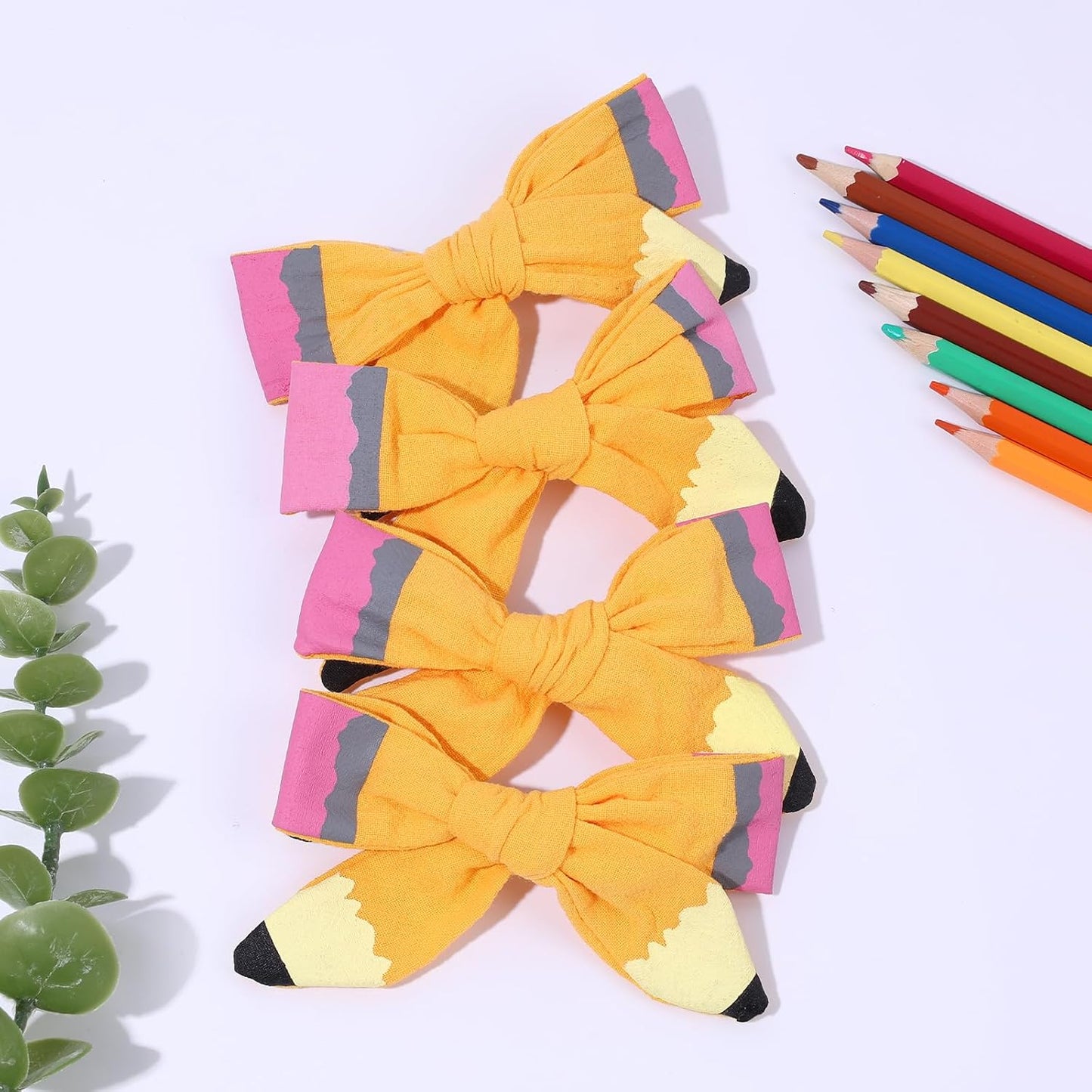 Back to School Pencil Hair Bows Clips,The Hand Painted Yellow Pencil Schoolgirl Pigtail Bows Clips Gifts for Toddler Kids Kindergarten 1st 2nd 3rd 4th 5th Grade (Pencil Bows 3) (Printing Pencil)