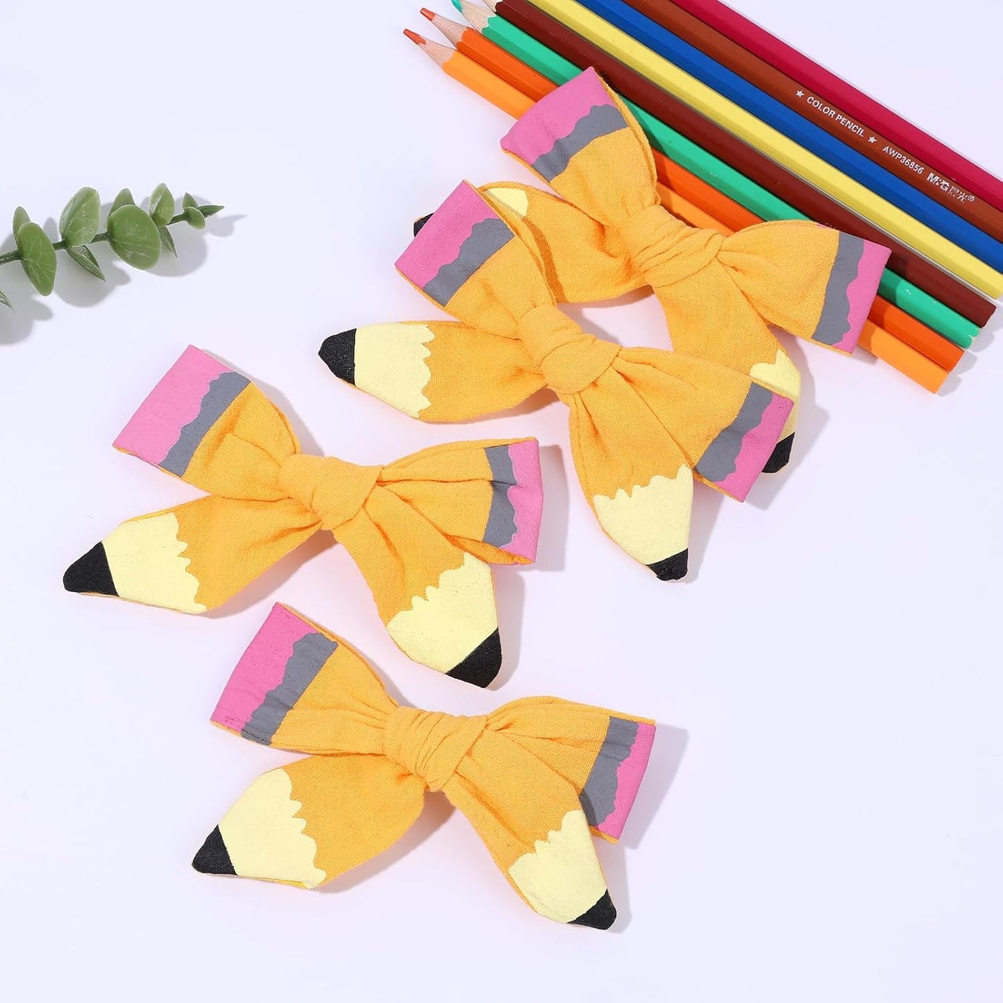 Back to School Pencil Hair Bows Clips,The Hand Painted Yellow Pencil Schoolgirl Pigtail Bows Clips Gifts for Toddler Kids Kindergarten 1st 2nd 3rd 4th 5th Grade (Pencil Bows 3) (Printing Pencil)