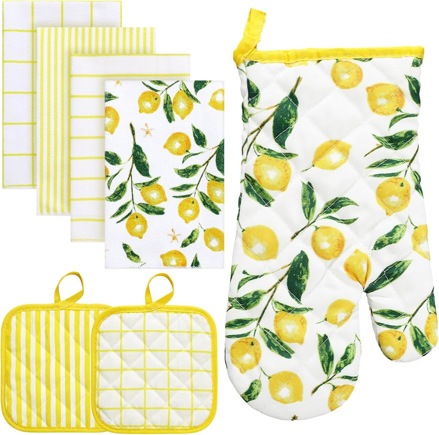 8-Pack Lemon Kitchen Decor Set Lemon Kitchen Towels Pot Holders and Oven MittsSets for Spring Cute Farm House Accessories Cooking Baking Grilling Women Mom Gift