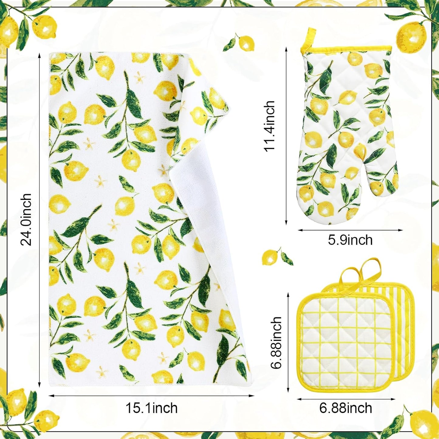8-Pack Lemon Kitchen Decor Set Lemon Kitchen Towels Pot Holders and Oven MittsSets for Spring Cute Farm House Accessories Cooking Baking Grilling Women Mom Gift