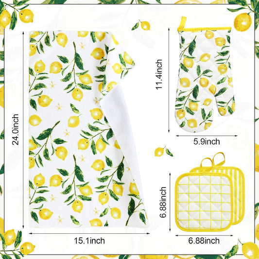 8-Pack Lemon Kitchen Decor Set Lemon Kitchen Towels Pot Holders and Oven MittsSets for Spring Cute Farm House Accessories Cooking Baking Grilling Women Mom Gift