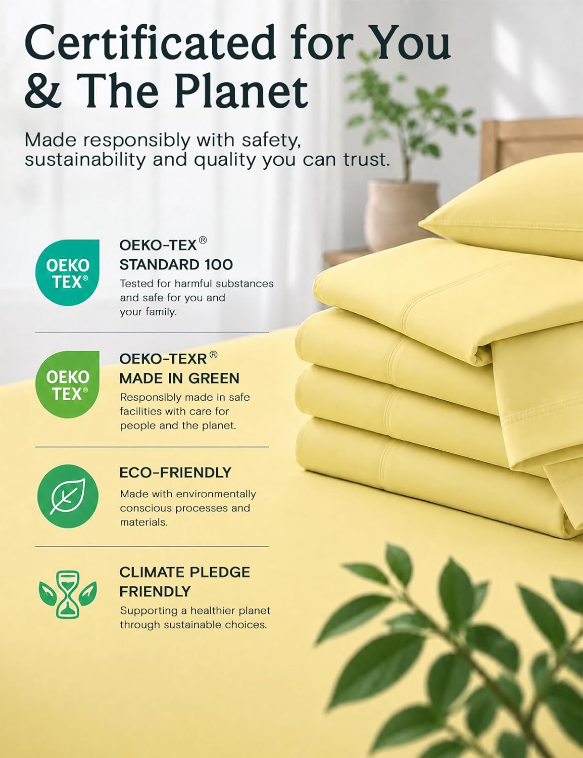 Queen Sheet Set, Bed Sheets Queen Size 4PC, Deep Pocket Cooling Bed Sheets, Soft Hotel Luxury Bedding for Mattress Wrinkle Free, Silky Fitted Sheet & Pillowcase Sets, Lemon Yellow