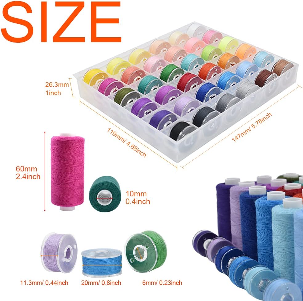 72Pcs 36 Colors Prewound Bobbins and Thread Spools for Hand & Machine Sewing, Emergency and Travel, DIY and Home, 36 Colors 400 Yards per Polyester Thread Spools