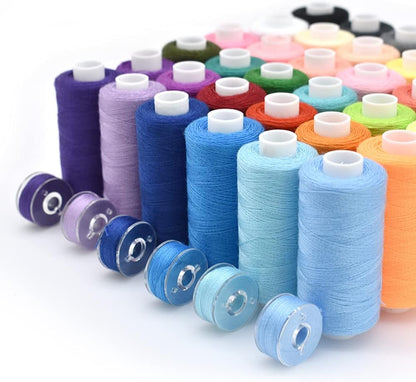 72Pcs 36 Colors Prewound Bobbins and Thread Spools for Hand & Machine Sewing, Emergency and Travel, DIY and Home, 36 Colors 400 Yards per Polyester Thread Spools