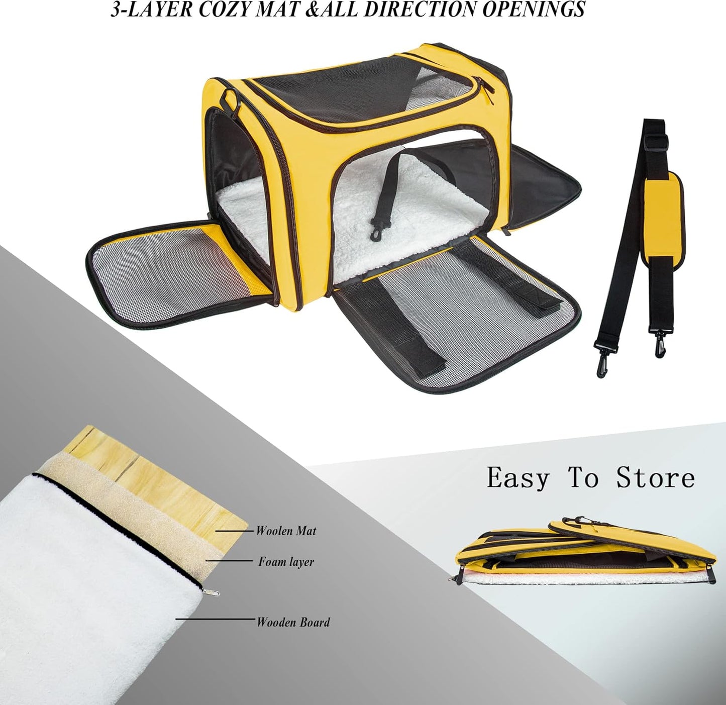 Soft Sided Carrier for Small Medium Cats Dogs,Removable Pad Collapsible Travel Pet Carrier Large Yellow