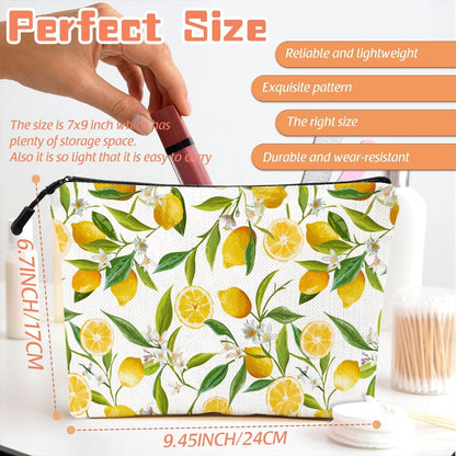 Makeup Bag Travel Makeup Organizer Waterproof Cosmetic Bag Pouch with Zipper 6.7x9.45in for Women Female Friend Mom - Lemon