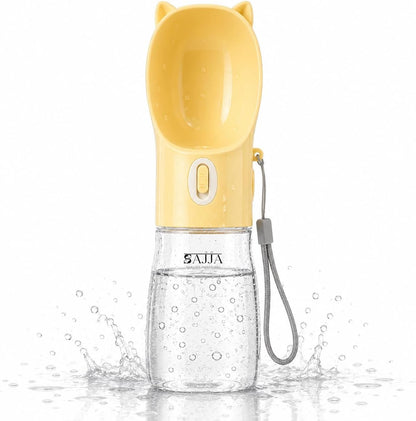 Dog Water Bottle Dispenser 380ml – Leak-Proof Lock, One-Hand Operation | Portable Pet Travel Water Bottle with Built-in Bowl | Yellow- Don't Forget to Claim Your