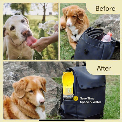Dog Water Bottle Dispenser 380ml – Leak-Proof Lock, One-Hand Operation | Portable Pet Travel Water Bottle with Built-in Bowl | Yellow- Don't Forget to Claim Your