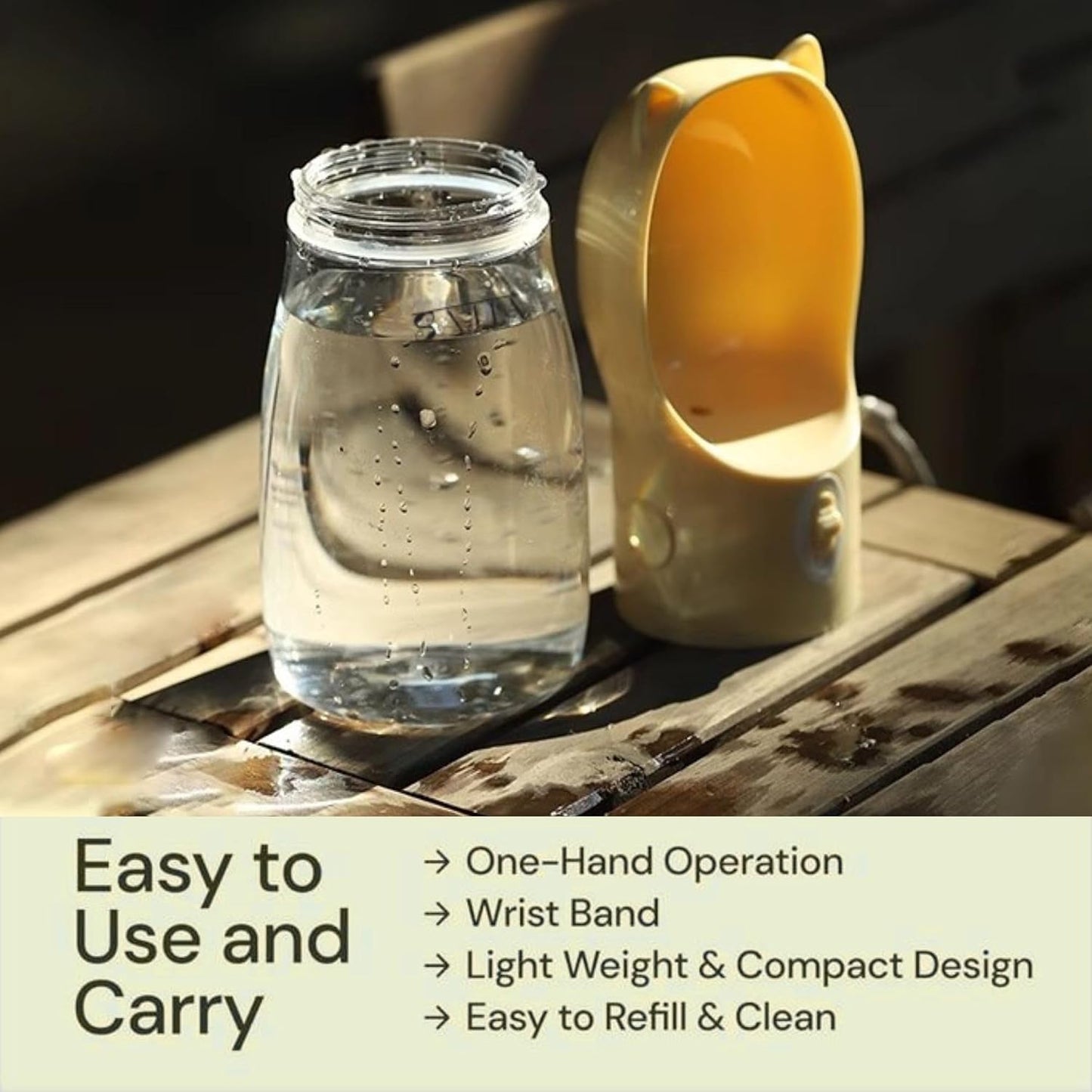Dog Water Bottle Dispenser 380ml – Leak-Proof Lock, One-Hand Operation | Portable Pet Travel Water Bottle with Built-in Bowl | Yellow- Don't Forget to Claim Your