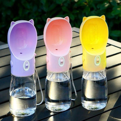 Dog Water Bottle Dispenser 380ml – Leak-Proof Lock, One-Hand Operation | Portable Pet Travel Water Bottle with Built-in Bowl | Yellow- Don't Forget to Claim Your