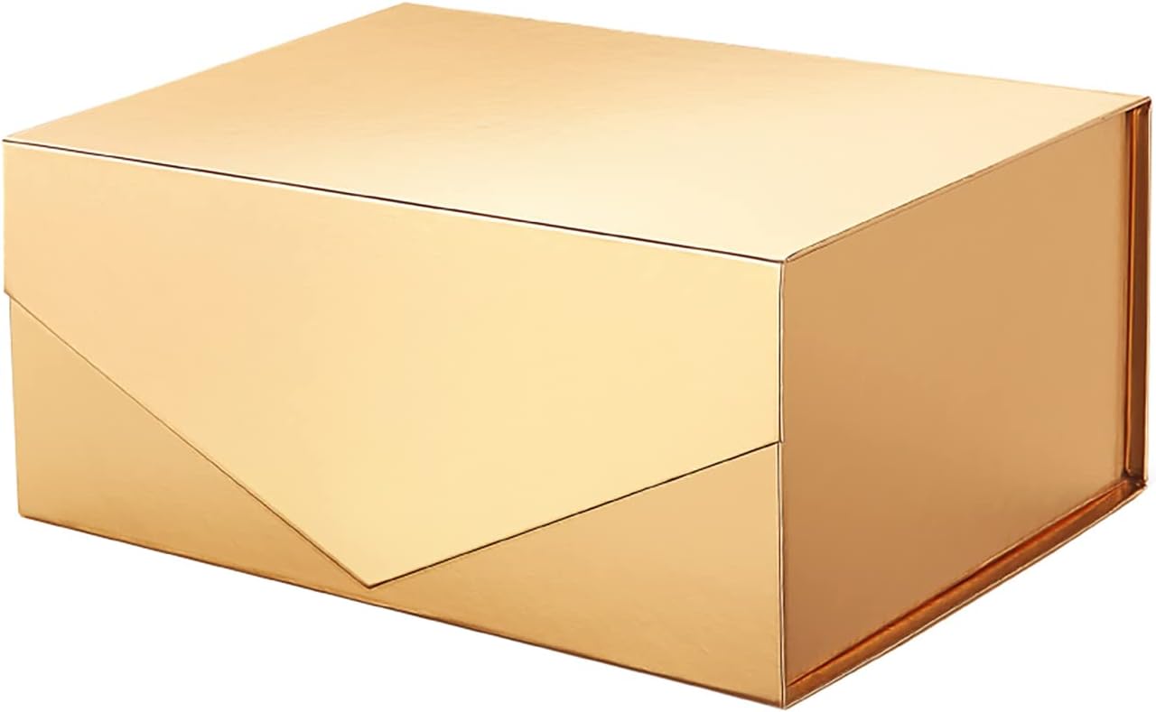 Gold Gift Box 9x6.5x3.8in with Magnetic Lid | sturdy cardboard,glossy finish,reusable for bridesmaid proposals,birthdays,holidays,luxury gifts