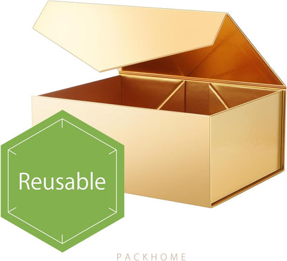 Gold Gift Box 9x6.5x3.8in with Magnetic Lid | sturdy cardboard,glossy finish,reusable for bridesmaid proposals,birthdays,holidays,luxury gifts