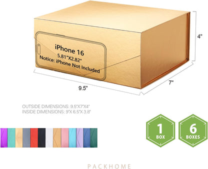 Gold Gift Box 9x6.5x3.8in with Magnetic Lid | sturdy cardboard,glossy finish,reusable for bridesmaid proposals,birthdays,holidays,luxury gifts