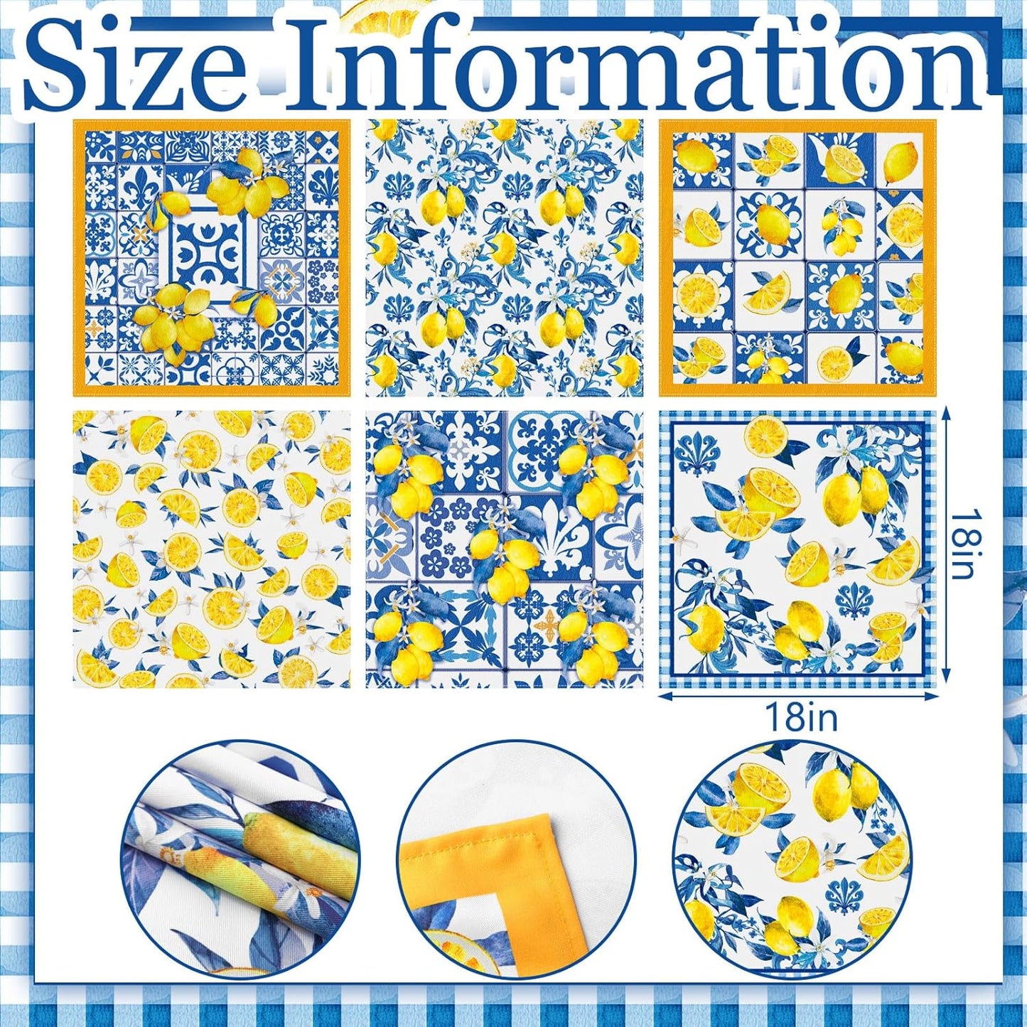 12 Pcs Capri Lemon Cloth Napkins Mediterranean Yellow Blue Floral Cloth Napkin Italian Style Dinner Towel Amalfi Coast Party Decorations for Home Dinner Party Kitchen Wedding Cocktail