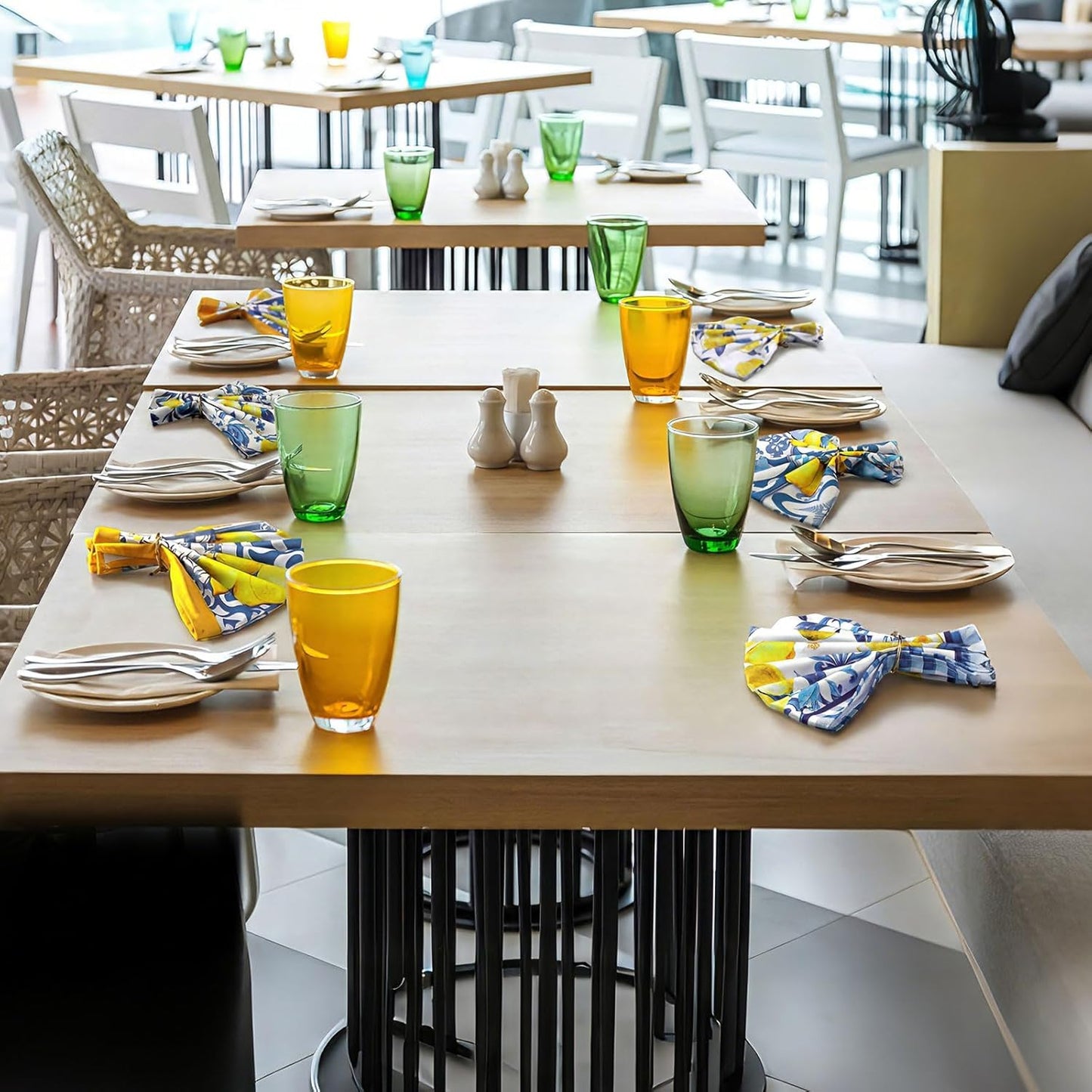 12 Pcs Capri Lemon Cloth Napkins Mediterranean Yellow Blue Floral Cloth Napkin Italian Style Dinner Towel Amalfi Coast Party Decorations for Home Dinner Party Kitchen Wedding Cocktail