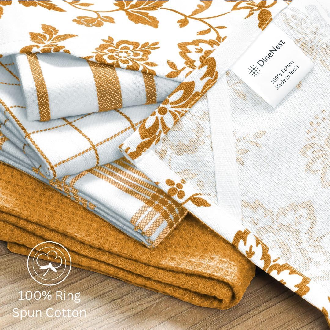 Assorted Kitchen Towels 100% Cotton 16x26 Inch - Super Absorbent, Soft & Quick Drying, Multi-Purpose for Drying & Cleaning, Ideal for Kitchen & Home Use, Set of 5 Low-Lint Dish Towels Yellow