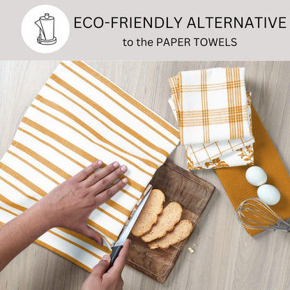 Assorted Kitchen Towels 100% Cotton 16x26 Inch - Super Absorbent, Soft & Quick Drying, Multi-Purpose for Drying & Cleaning, Ideal for Kitchen & Home Use, Set of 5 Low-Lint Dish Towels Yellow