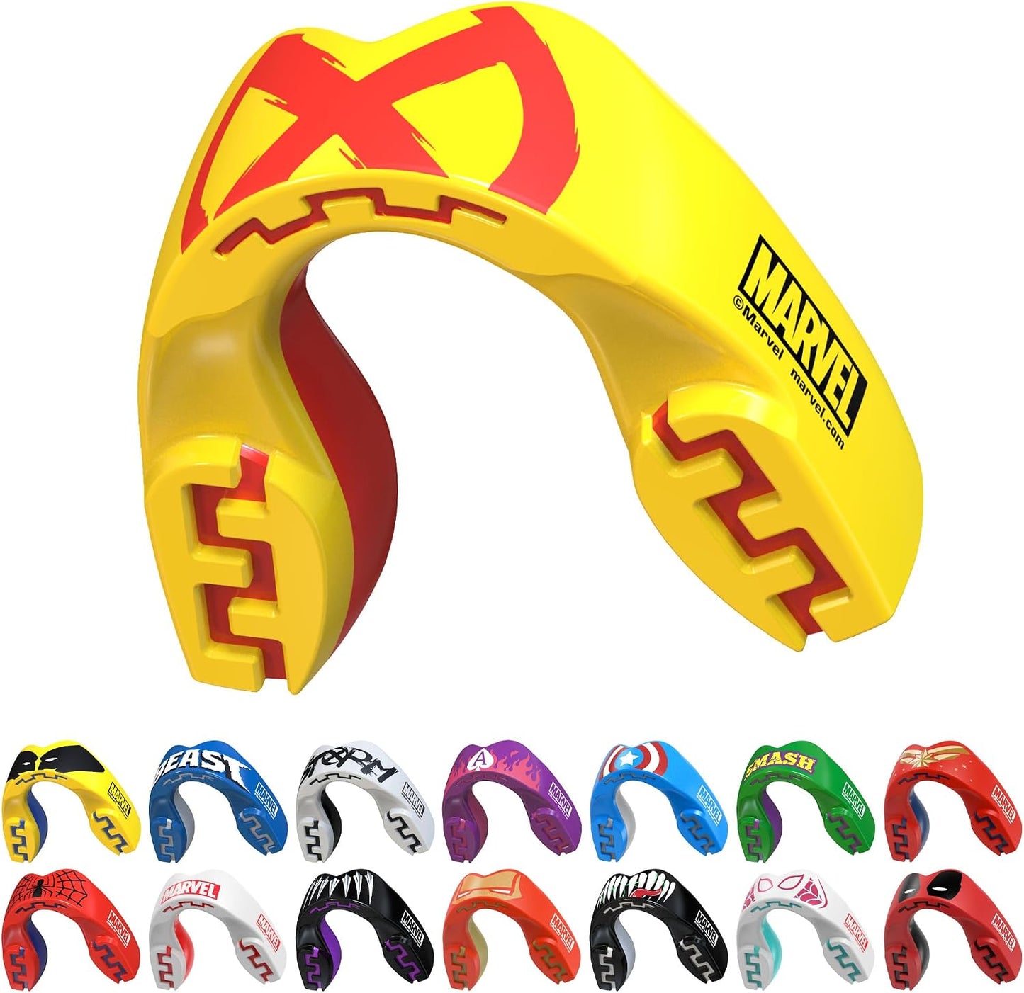 Marvel X-Men Sports Mouth Guard, Youth Dual Layer Mouthguard with Case | Youth <11 Years, Yellow Premium Mouthpiece, Easy Fit Remoldable, Anti Gag, Football, Boxing, Lacrosse, MMA, Contact Sports