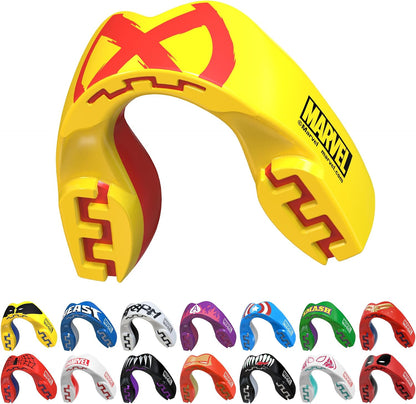 Marvel X-Men Sports Mouth Guard, Youth Dual Layer Mouthguard with Case | Youth <11 Years, Yellow Premium Mouthpiece, Easy Fit Remoldable, Anti Gag, Football, Boxing, Lacrosse, MMA, Contact Sports