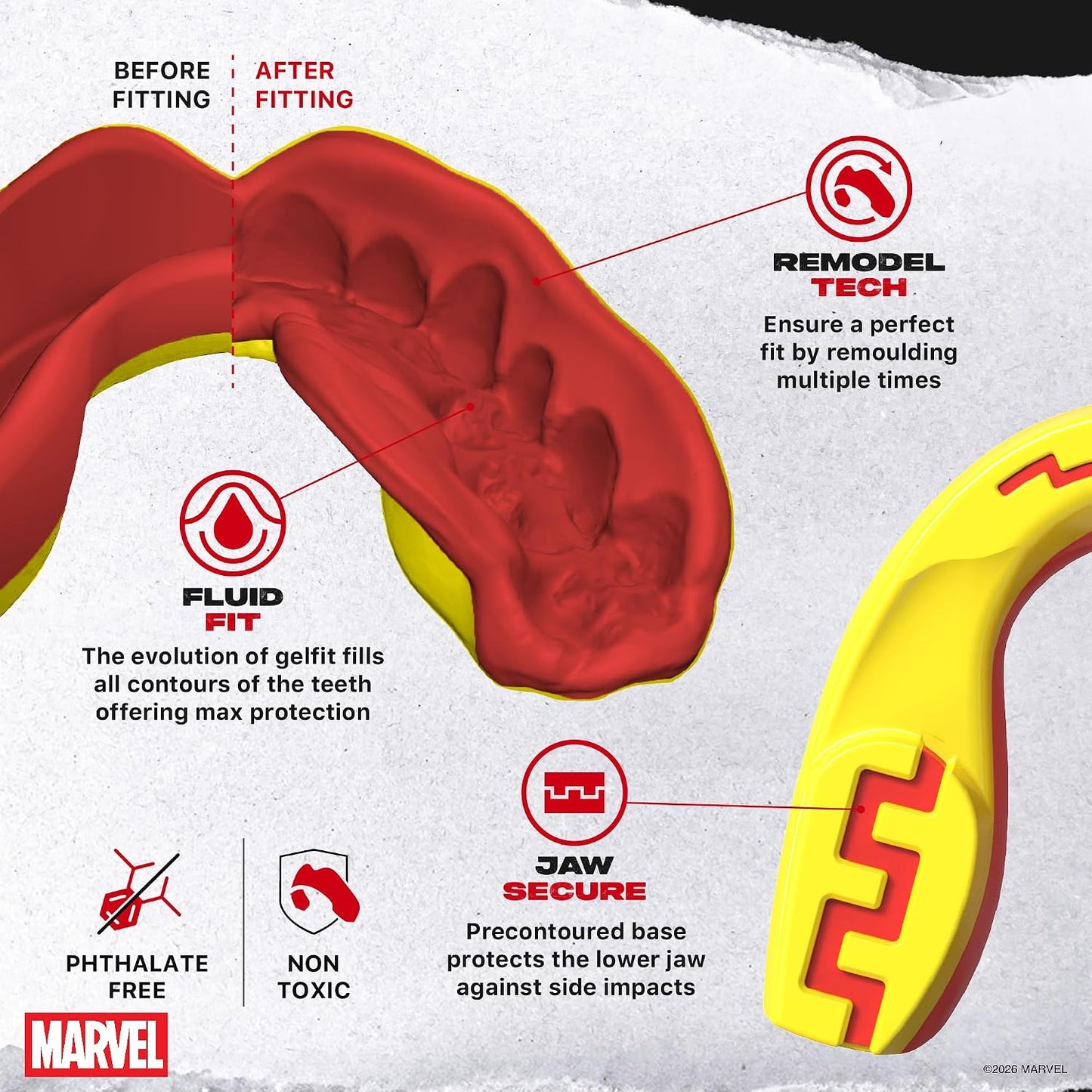 Marvel X-Men Sports Mouth Guard, Youth Dual Layer Mouthguard with Case | Youth <11 Years, Yellow Premium Mouthpiece, Easy Fit Remoldable, Anti Gag, Football, Boxing, Lacrosse, MMA, Contact Sports