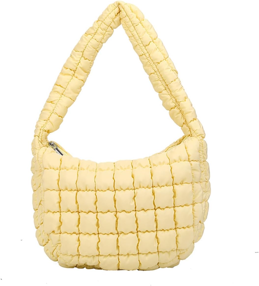 Quilted Shoulder Bag for Women Soft Puffy Handbag Down Cotton Padded Top Handle Bag Lightweight Padding Hobo Bag