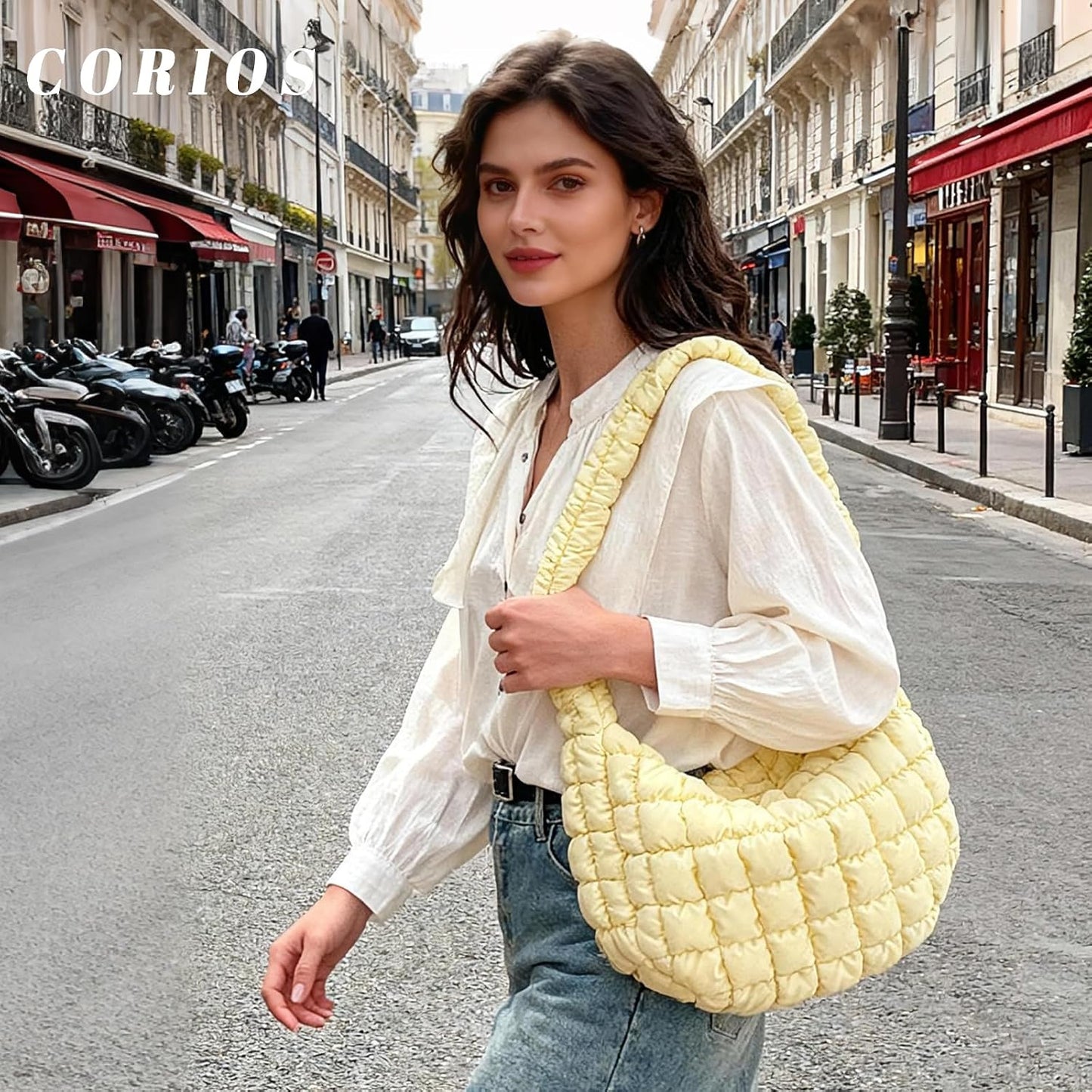 Quilted Shoulder Bag for Women Soft Puffy Handbag Down Cotton Padded Top Handle Bag Lightweight Padding Hobo Bag
