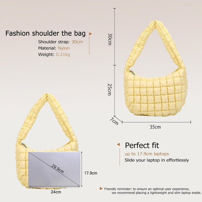 Quilted Shoulder Bag for Women Soft Puffy Handbag Down Cotton Padded Top Handle Bag Lightweight Padding Hobo Bag