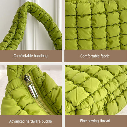 Quilted Shoulder Bag for Women Soft Puffy Handbag Down Cotton Padded Top Handle Bag Lightweight Padding Hobo Bag