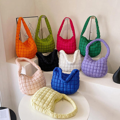 Quilted Shoulder Bag for Women Soft Puffy Handbag Down Cotton Padded Top Handle Bag Lightweight Padding Hobo Bag