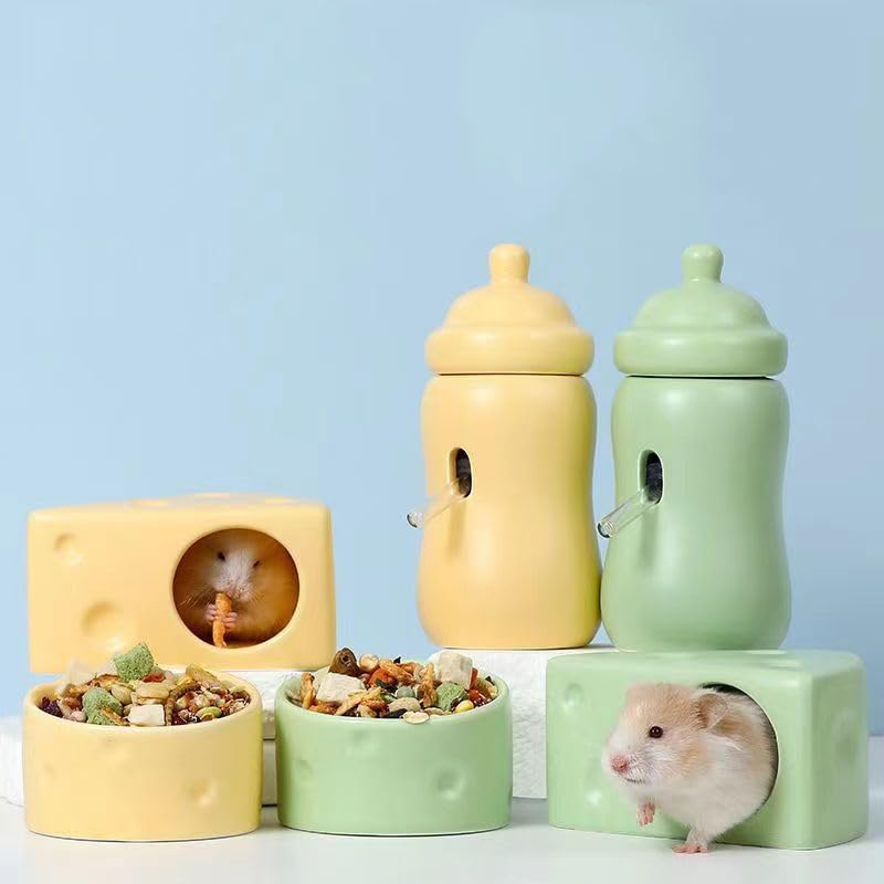 Hamster Hideout Ceramic,Cheese Shape Funny Small Animal Pet Bed for Hamster,MINI Hut Cave Cage Accessories for Dwarf Hmaster,Gerbils,Small Guinea Pig and Hedgehog (Medium,Yellow)