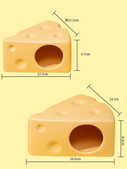 Hamster Hideout Ceramic,Cheese Shape Funny Small Animal Pet Bed for Hamster,MINI Hut Cave Cage Accessories for Dwarf Hmaster,Gerbils,Small Guinea Pig and Hedgehog (Medium,Yellow)
