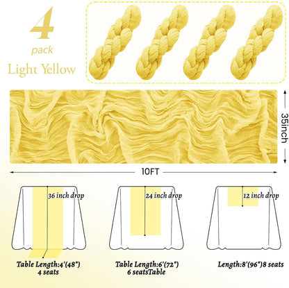 4Pack Light Yellow Cheesecloth Table Runner 10FT Gauze Cheese Cloth Table Runner 35x120Inch Long Boho Spring Easter Table Runners Rustic Sheer Table Runners for Wedding Baby Bridal Shower Decor