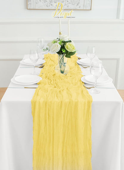 4Pack Light Yellow Cheesecloth Table Runner 10FT Gauze Cheese Cloth Table Runner 35x120Inch Long Boho Spring Easter Table Runners Rustic Sheer Table Runners for Wedding Baby Bridal Shower Decor