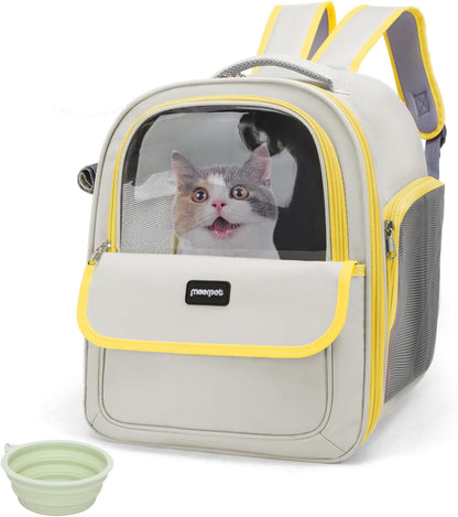 Cat Backpack Carrier for Travel & Hiking - Large Space, Durable & Breathable Pet Carrier for Cats & Small Dogs - Anti-Scratch, Escape-Proof Design (Yellow, Large)