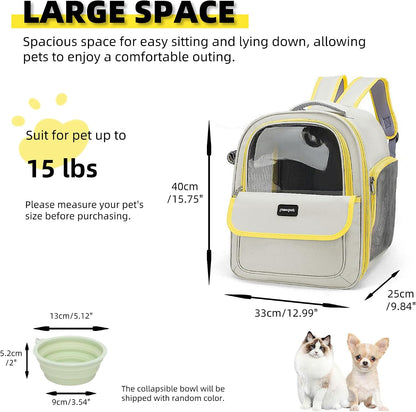 Cat Backpack Carrier for Travel & Hiking - Large Space, Durable & Breathable Pet Carrier for Cats & Small Dogs - Anti-Scratch, Escape-Proof Design (Yellow, Large)
