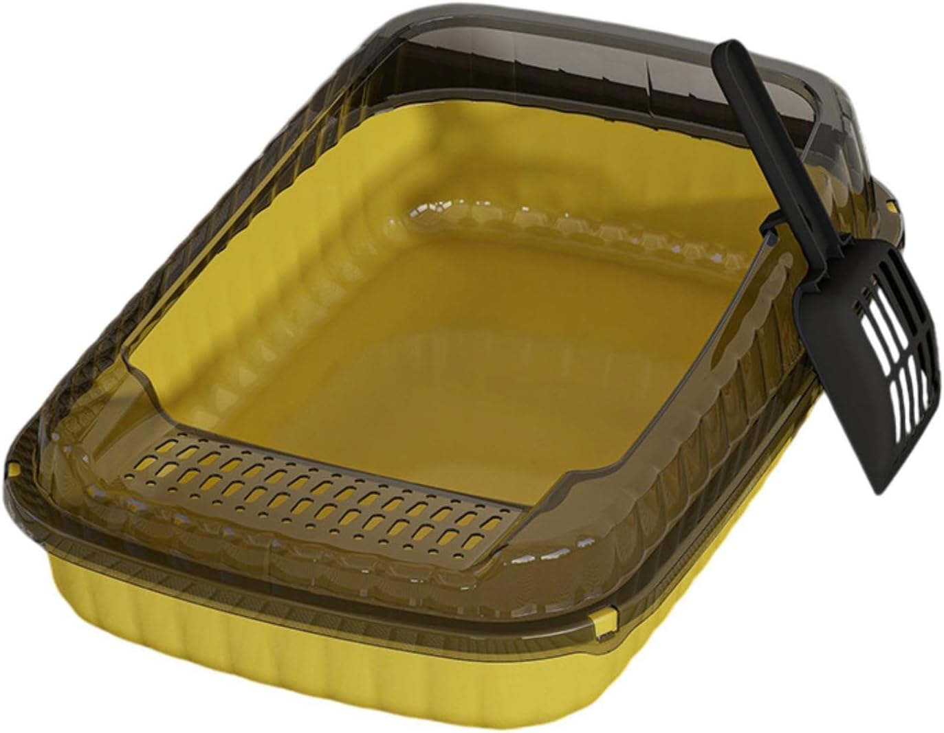 Open Box,Cat Toilet with Cat Litter Spade,High Sided Pet Litter Tray Kitten Toilet for Indoor Cats Bunny, Yellow