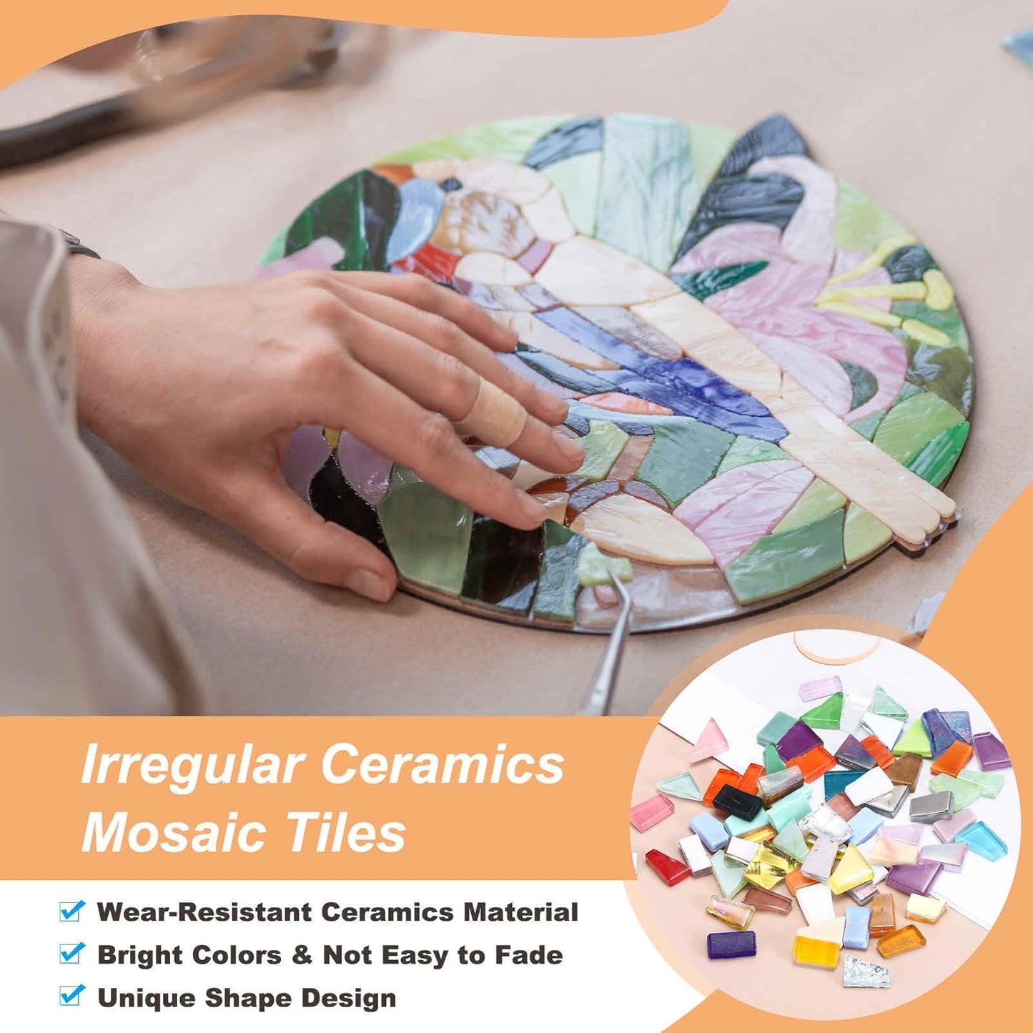 Irregular Glass Mosaic Tiles, 100g/0.2LB Irregular Stained Glass Sheets Broken Mosaic Pieces Tiles Supplies Kit Bulk for DIY Art Craft Making Home Decor, Red Yellow Orange Series