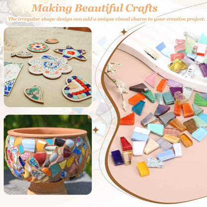 Irregular Glass Mosaic Tiles, 100g/0.2LB Irregular Stained Glass Sheets Broken Mosaic Pieces Tiles Supplies Kit Bulk for DIY Art Craft Making Home Decor, Red Yellow Orange Series