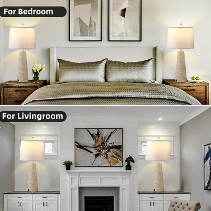 Nightstand Lamp Bedside Lamps Set of 2 Vintage Rustic Farmhouse Table Lamp 3 Way Dimmable Horizontal Stripe Light,for Living Room Bedroom,USB A+C (Pale Yellow, Hing 27 in)