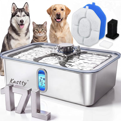 17L/4.5Gal Stainless Steel Dog Water Fountain for Large Dogs | Large Capacity Pet Water Fountain,Quiet Automatic Dog Water Bowl Dispenser with LED Light, Easy to Clean for Multi-Pet FS84