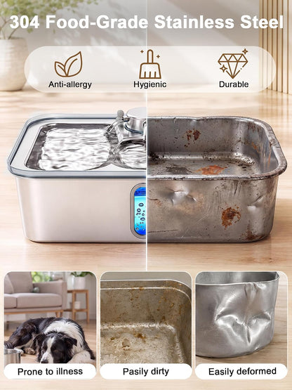 17L/4.5Gal Stainless Steel Dog Water Fountain for Large Dogs | Large Capacity Pet Water Fountain,Quiet Automatic Dog Water Bowl Dispenser with LED Light, Easy to Clean for Multi-Pet FS84