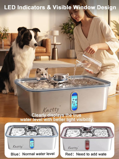17L/4.5Gal Stainless Steel Dog Water Fountain for Large Dogs | Large Capacity Pet Water Fountain,Quiet Automatic Dog Water Bowl Dispenser with LED Light, Easy to Clean for Multi-Pet FS84