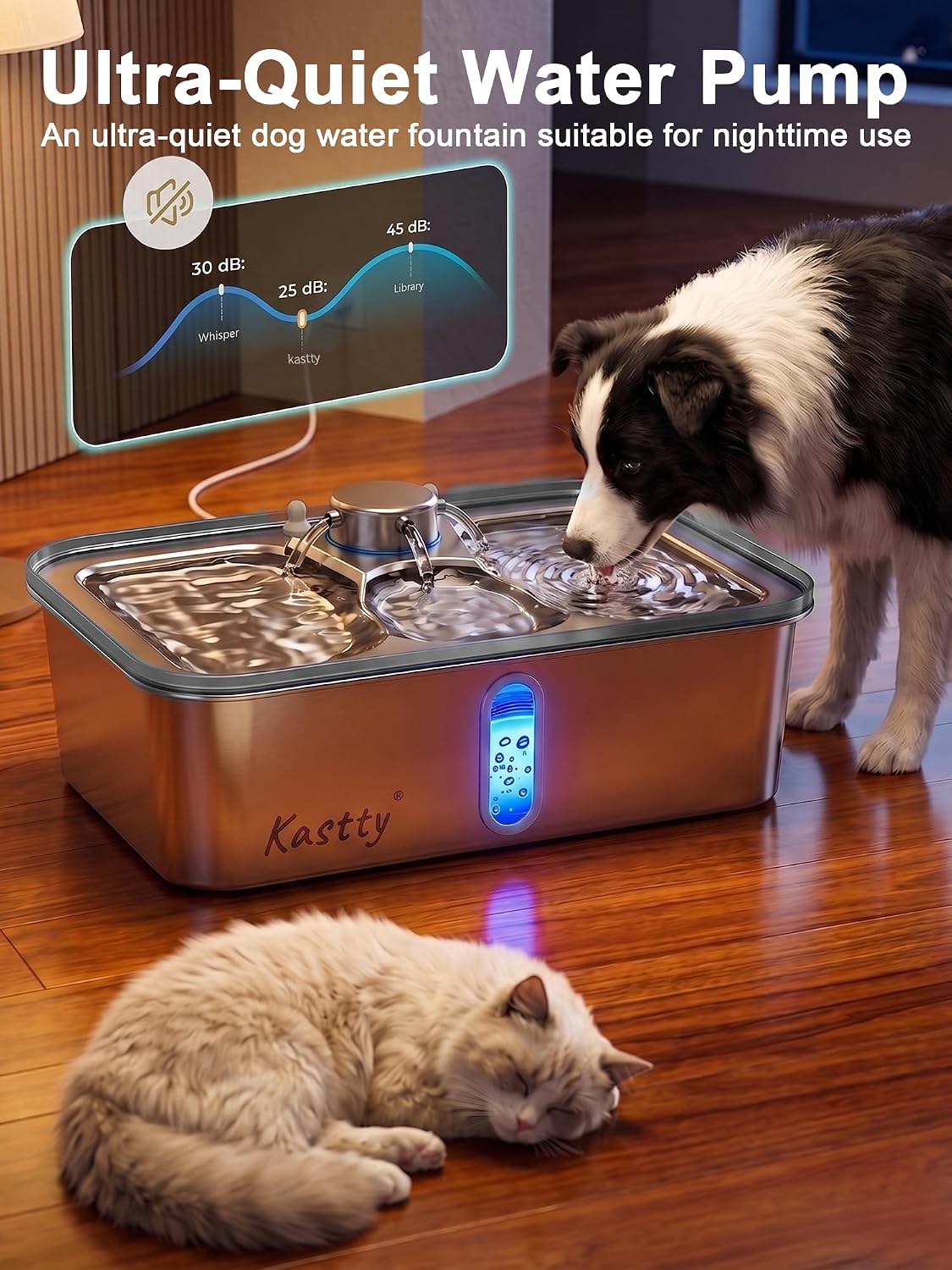 17L/4.5Gal Stainless Steel Dog Water Fountain for Large Dogs | Large Capacity Pet Water Fountain,Quiet Automatic Dog Water Bowl Dispenser with LED Light, Easy to Clean for Multi-Pet FS84