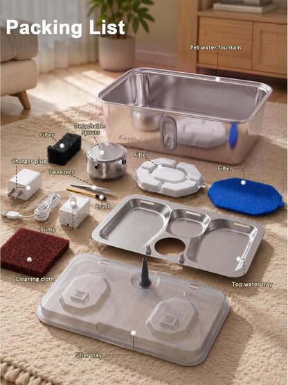 17L/4.5Gal Stainless Steel Dog Water Fountain for Large Dogs | Large Capacity Pet Water Fountain,Quiet Automatic Dog Water Bowl Dispenser with LED Light, Easy to Clean for Multi-Pet FS84