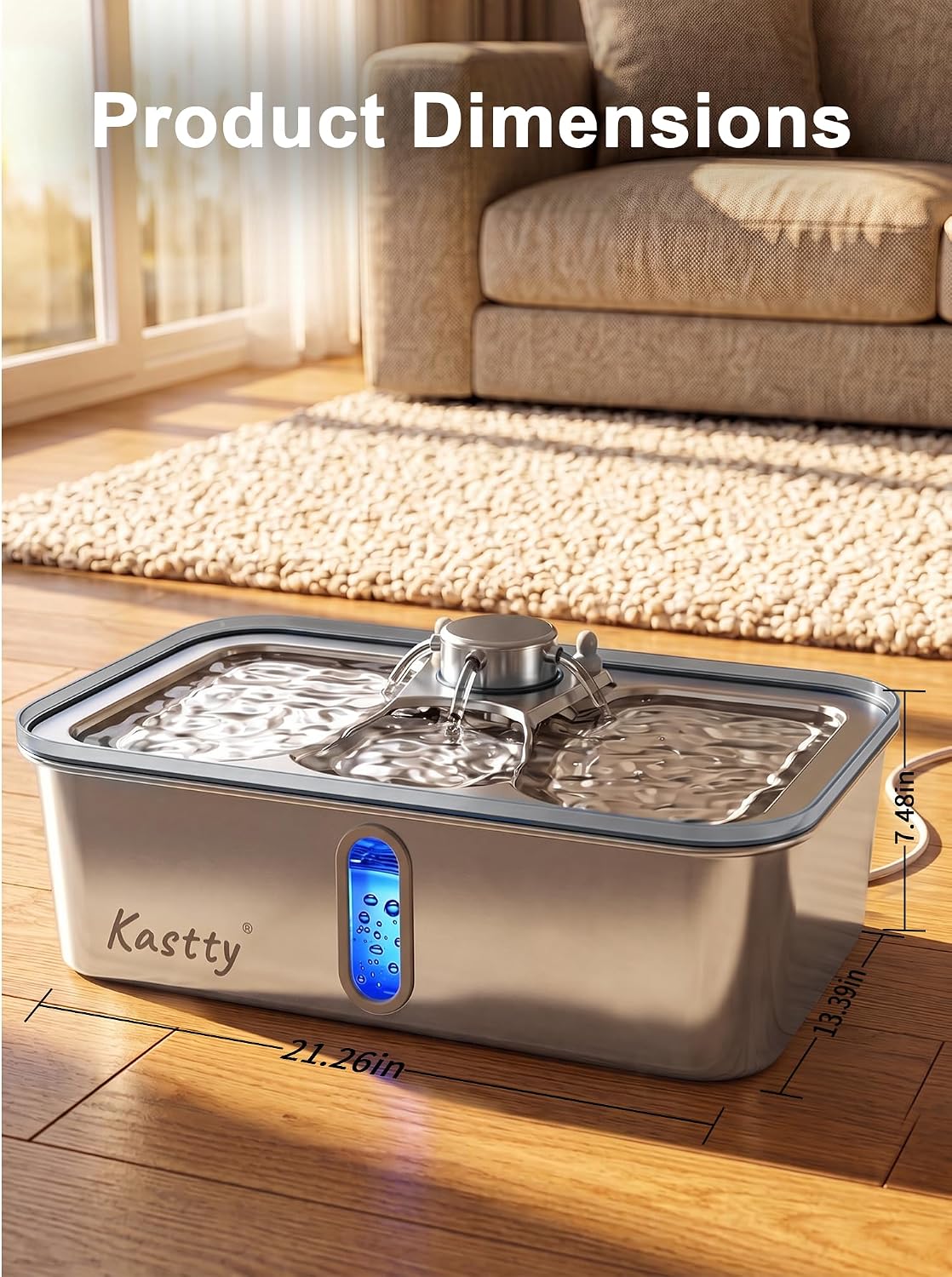 17L/4.5Gal Stainless Steel Dog Water Fountain for Large Dogs | Large Capacity Pet Water Fountain,Quiet Automatic Dog Water Bowl Dispenser with LED Light, Easy to Clean for Multi-Pet FS84