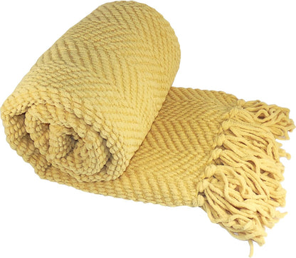 Yellow Throw Blanket Knitted Tweed Throw 60'' x 80'', Jojoba Yellow, Super Soft Cozy Warm Comfortable Breathable Throw for Living Room Chair Couch Bed Sofa Bedroom Home Décor